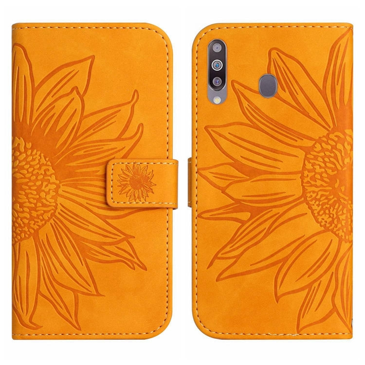 For Samsung Galaxy A20S Skin Feel Sun Flower Pattern Flip Leather Phone Case with Lanyard