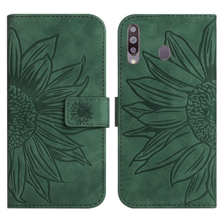For Samsung Galaxy A20S Skin Feel Sun Flower Pattern Flip Leather Phone Case with Lanyard