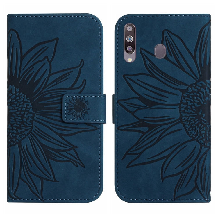 For Samsung Galaxy A20S Skin Feel Sun Flower Pattern Flip Leather Phone Case with Lanyard