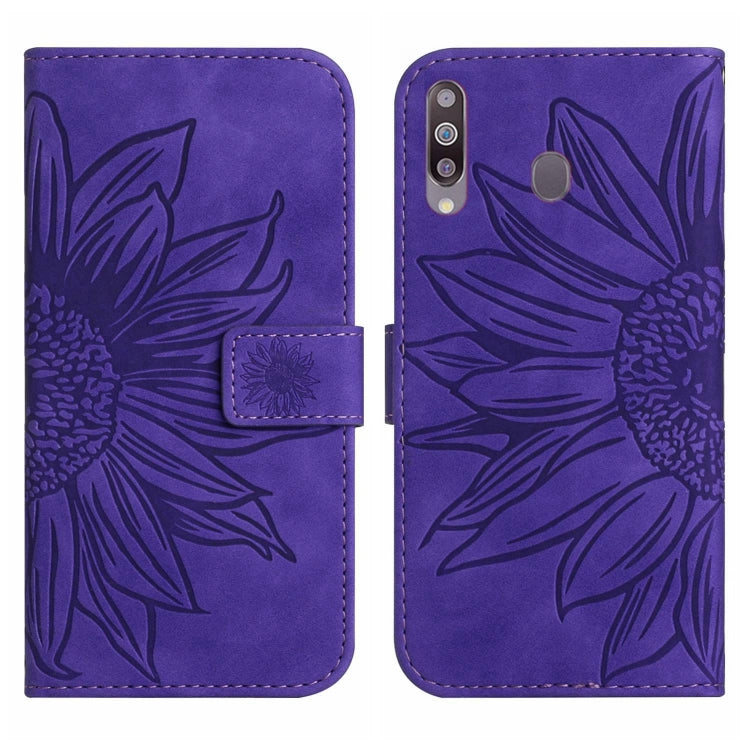 For Samsung Galaxy A20S Skin Feel Sun Flower Pattern Flip Leather Phone Case with Lanyard