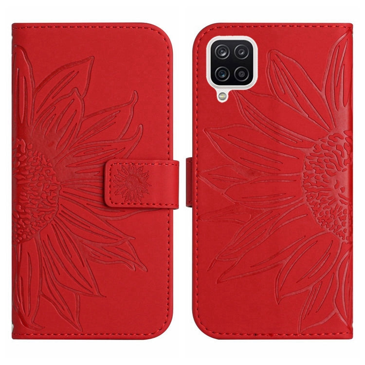 For Samsung Galaxy A22 4G Skin Feel Sun Flower Pattern Flip Leather Phone Case with Lanyard