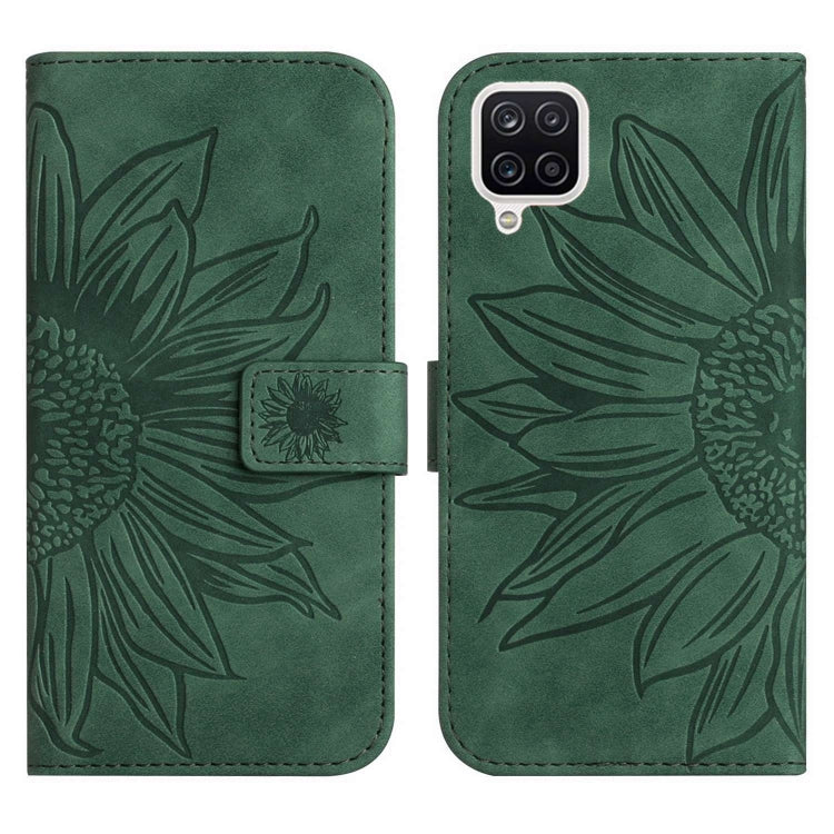 For Samsung Galaxy A22 4G Skin Feel Sun Flower Pattern Flip Leather Phone Case with Lanyard