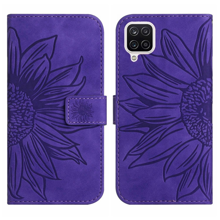 For Samsung Galaxy A22 4G Skin Feel Sun Flower Pattern Flip Leather Phone Case with Lanyard