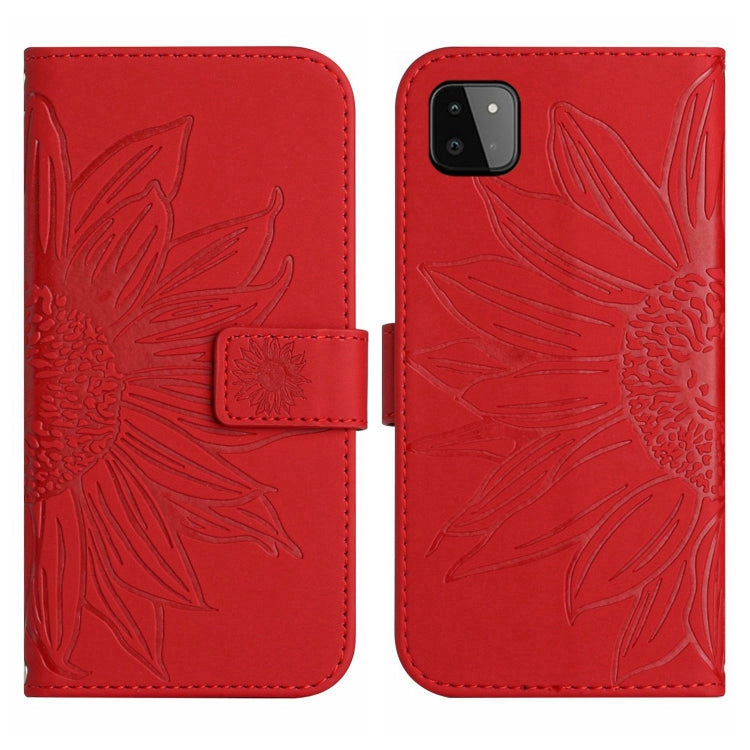 For Samsung Galaxy A22 5G Skin Feel Sun Flower Pattern Flip Leather Phone Case with Lanyard