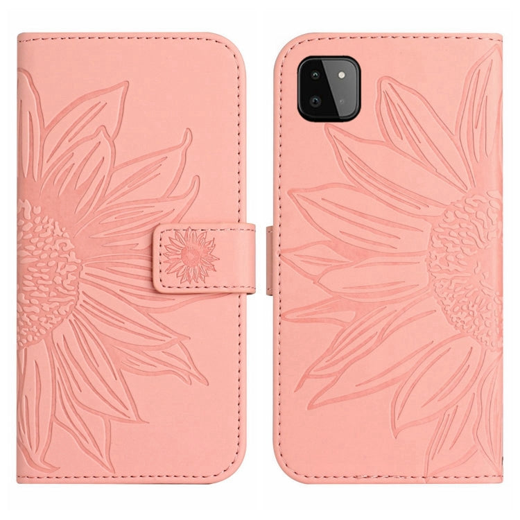 For Samsung Galaxy A22 5G Skin Feel Sun Flower Pattern Flip Leather Phone Case with Lanyard
