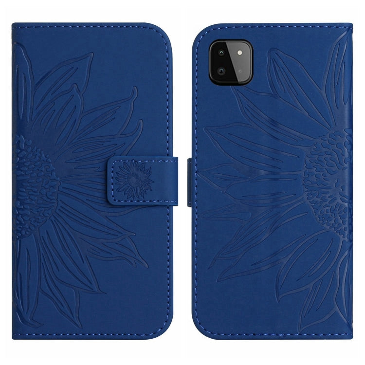 For Samsung Galaxy A22 5G Skin Feel Sun Flower Pattern Flip Leather Phone Case with Lanyard