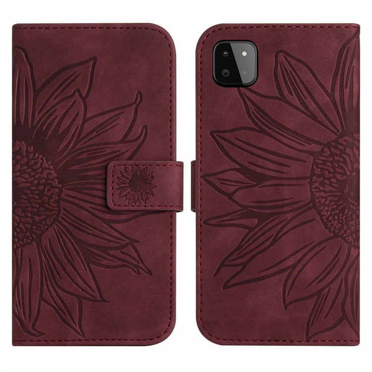 For Samsung Galaxy A22 5G Skin Feel Sun Flower Pattern Flip Leather Phone Case with Lanyard