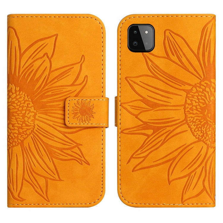 For Samsung Galaxy A22 5G Skin Feel Sun Flower Pattern Flip Leather Phone Case with Lanyard
