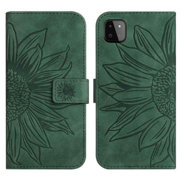 For Samsung Galaxy A22 5G Skin Feel Sun Flower Pattern Flip Leather Phone Case with Lanyard