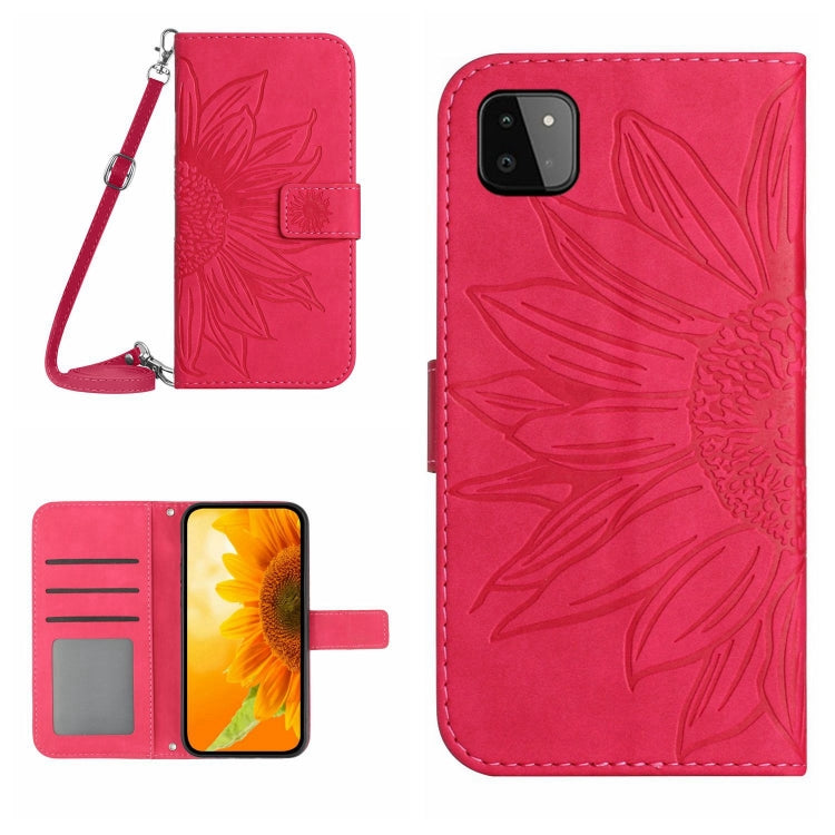 For Samsung Galaxy A22 5G Skin Feel Sun Flower Pattern Flip Leather Phone Case with Lanyard