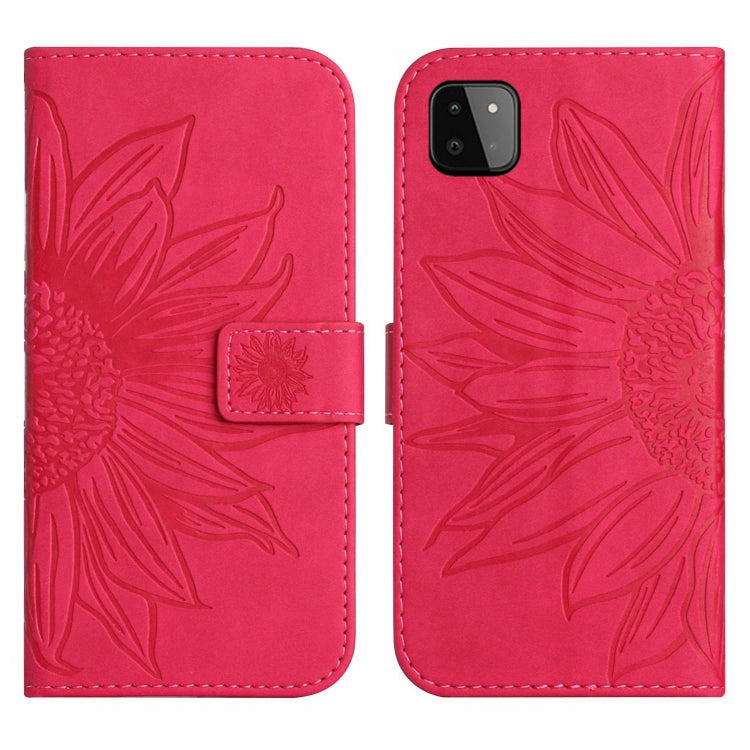 For Samsung Galaxy A22 5G Skin Feel Sun Flower Pattern Flip Leather Phone Case with Lanyard