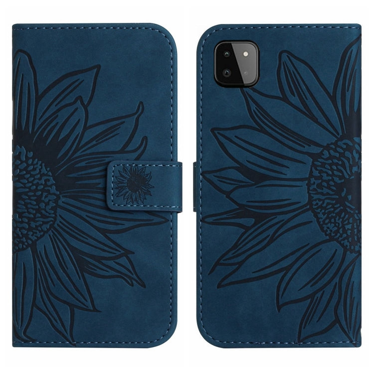 For Samsung Galaxy A22 5G Skin Feel Sun Flower Pattern Flip Leather Phone Case with Lanyard