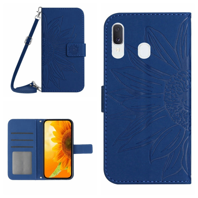 For Samsung Galaxy A30/A20/M10S Skin Feel Sun Flower Pattern Flip Leather Phone Case with Lanyard