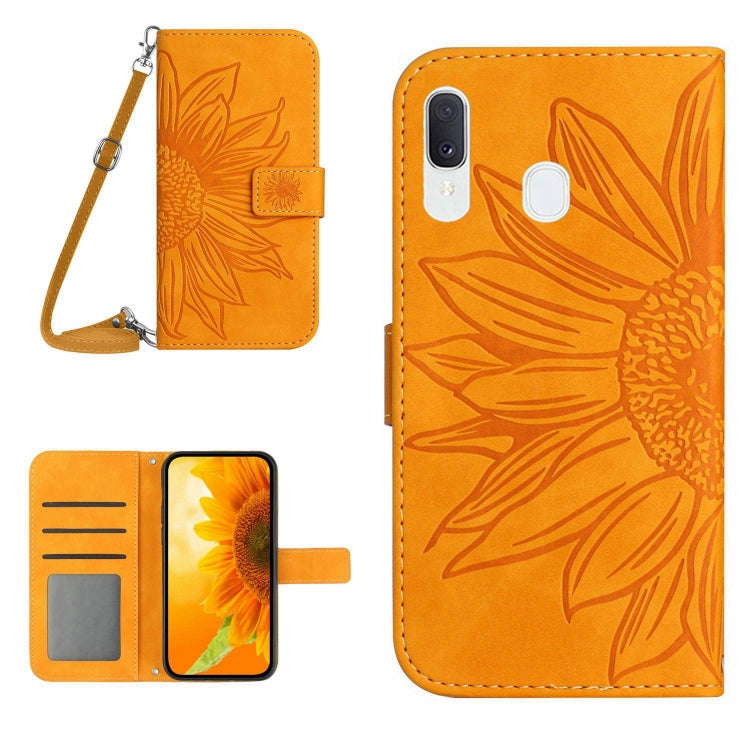 For Samsung Galaxy A30/A20/M10S Skin Feel Sun Flower Pattern Flip Leather Phone Case with Lanyard