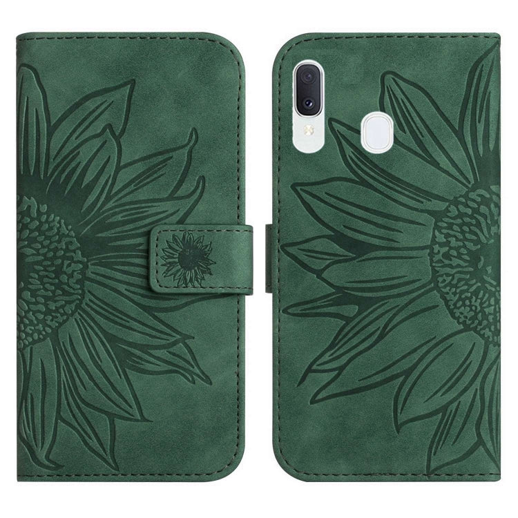 For Samsung Galaxy A30/A20/M10S Skin Feel Sun Flower Pattern Flip Leather Phone Case with Lanyard