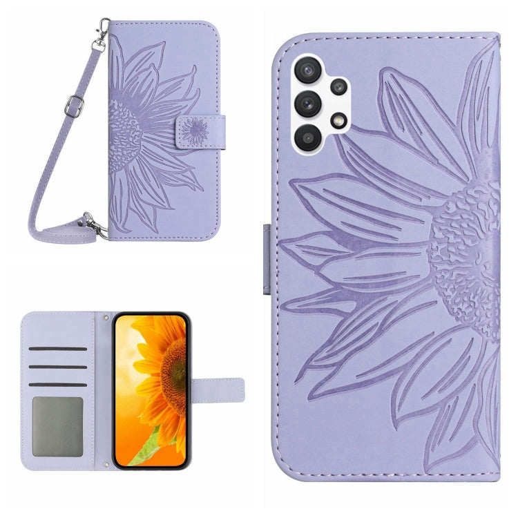 For Samsung Galaxy A32 4G Skin Feel Sun Flower Pattern Flip Leather Phone Case with Lanyard
