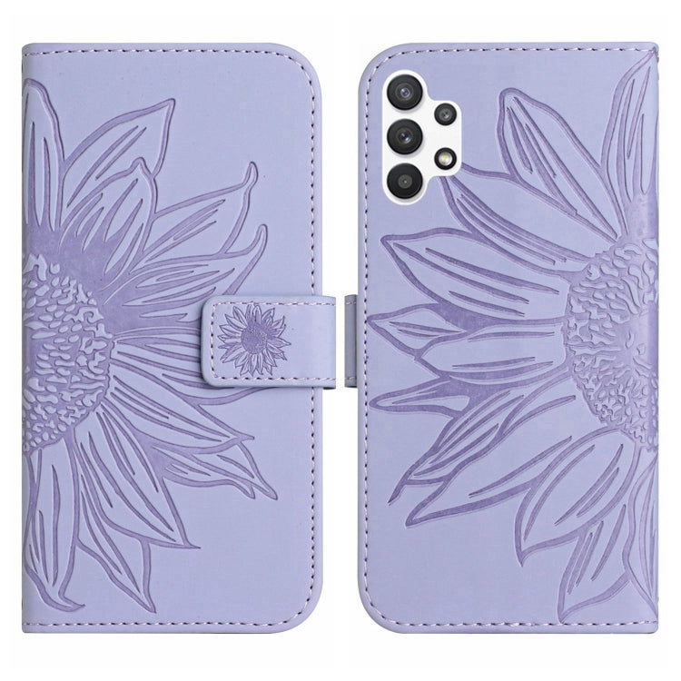 For Samsung Galaxy A32 4G Skin Feel Sun Flower Pattern Flip Leather Phone Case with Lanyard