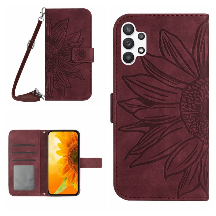 For Samsung Galaxy A32 4G Skin Feel Sun Flower Pattern Flip Leather Phone Case with Lanyard