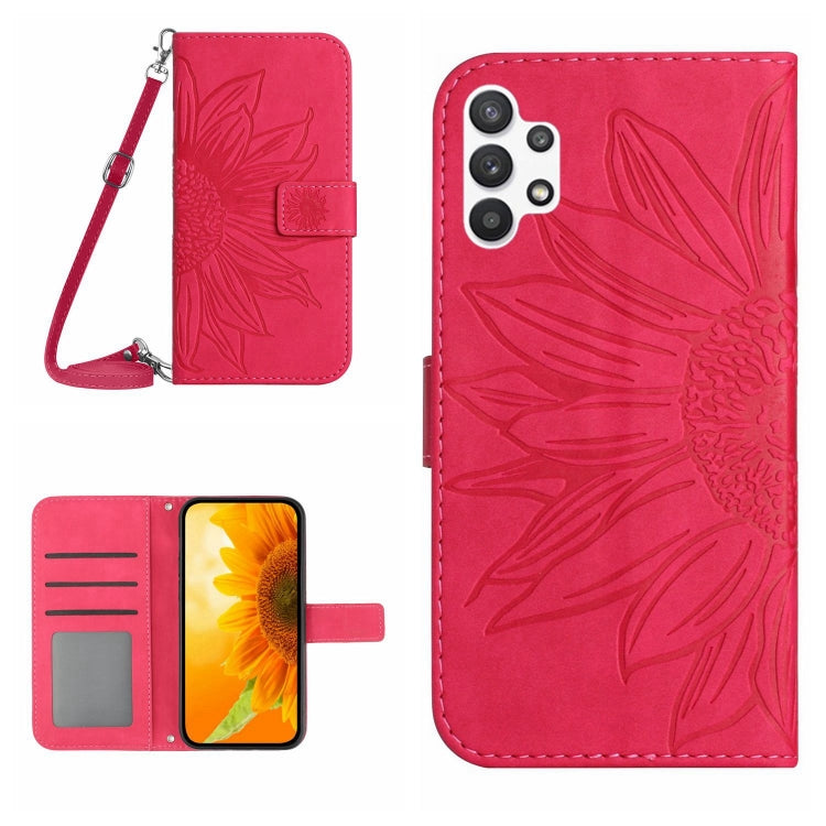 For Samsung Galaxy A32 4G Skin Feel Sun Flower Pattern Flip Leather Phone Case with Lanyard