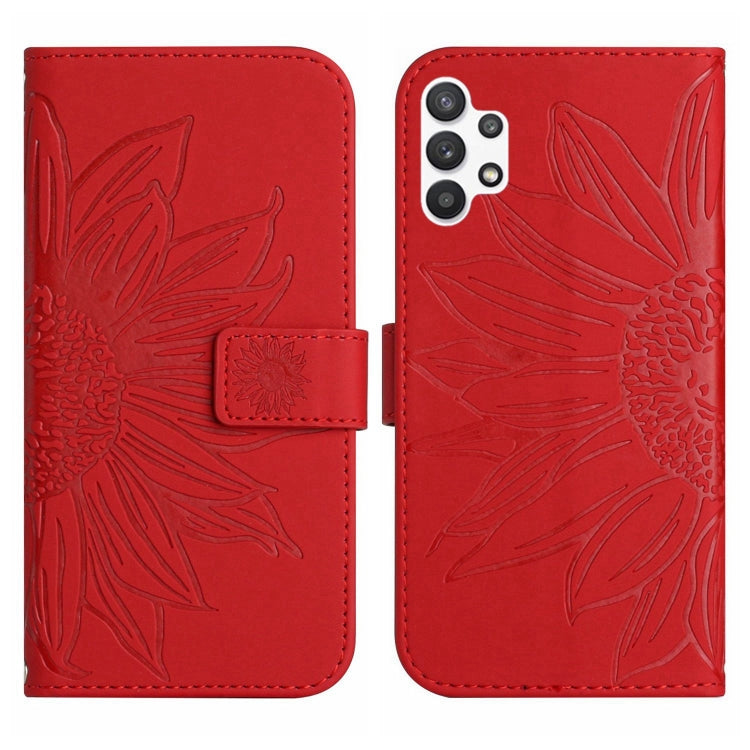 For Samsung Galaxy A32 5G Skin Feel Sun Flower Pattern Flip Leather Phone Case with Lanyard
