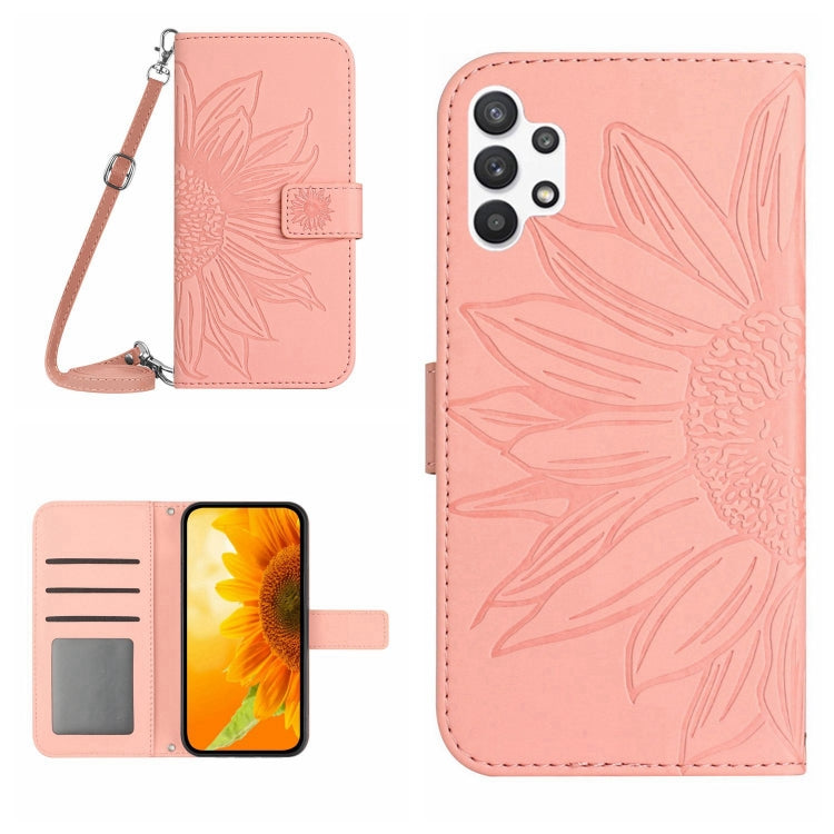For Samsung Galaxy A32 5G Skin Feel Sun Flower Pattern Flip Leather Phone Case with Lanyard