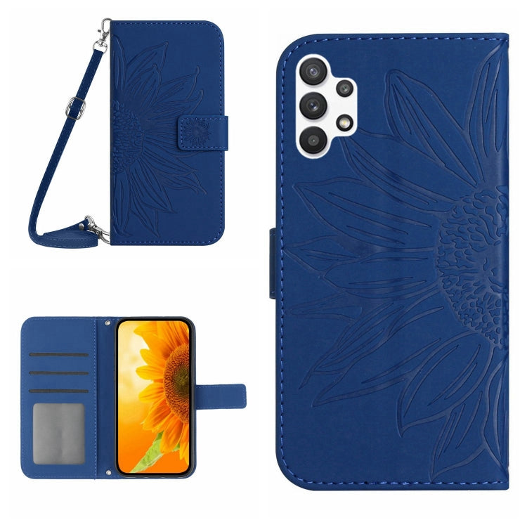 For Samsung Galaxy A32 5G Skin Feel Sun Flower Pattern Flip Leather Phone Case with Lanyard