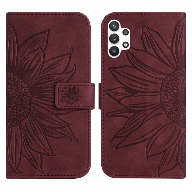 For Samsung Galaxy A32 5G Skin Feel Sun Flower Pattern Flip Leather Phone Case with Lanyard