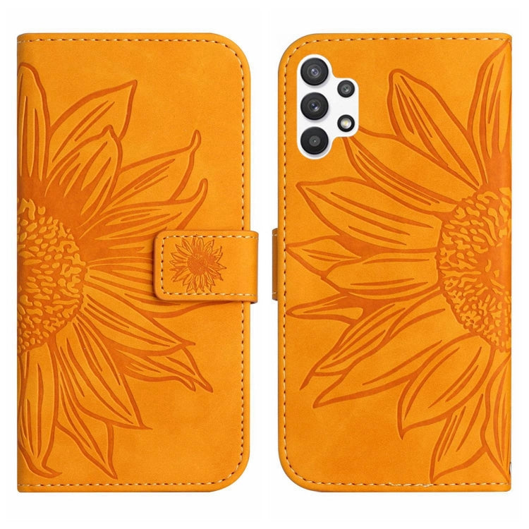 For Samsung Galaxy A32 5G Skin Feel Sun Flower Pattern Flip Leather Phone Case with Lanyard