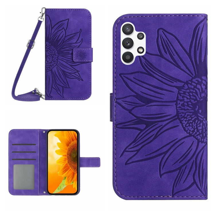 For Samsung Galaxy A32 5G Skin Feel Sun Flower Pattern Flip Leather Phone Case with Lanyard