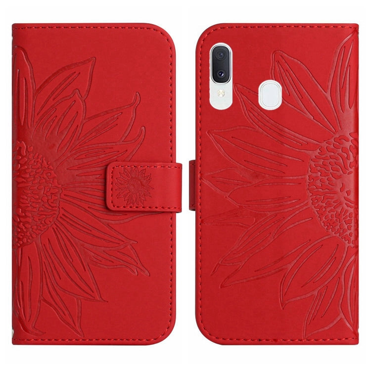 For Samsung Galaxy A40 Skin Feel Sun Flower Pattern Flip Leather Phone Case with Lanyard
