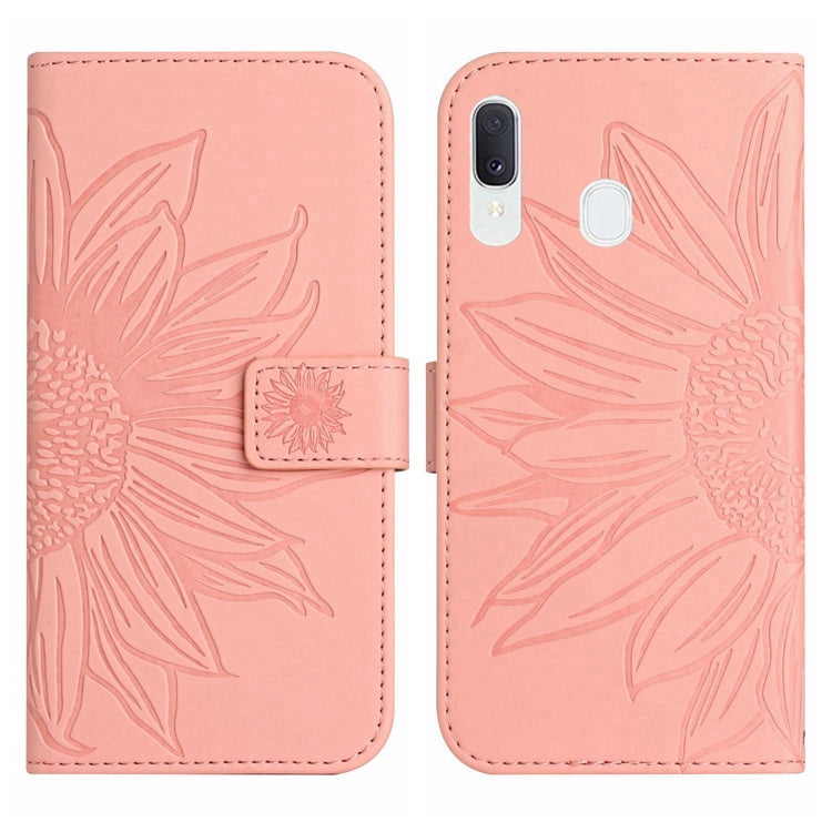 For Samsung Galaxy A40 Skin Feel Sun Flower Pattern Flip Leather Phone Case with Lanyard