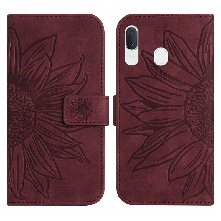 For Samsung Galaxy A40 Skin Feel Sun Flower Pattern Flip Leather Phone Case with Lanyard