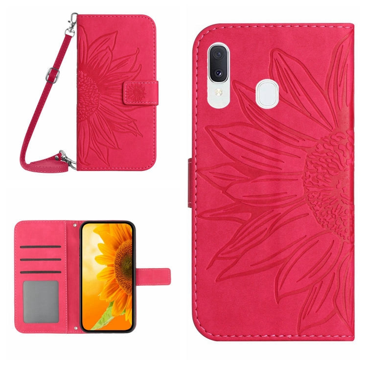 For Samsung Galaxy A40 Skin Feel Sun Flower Pattern Flip Leather Phone Case with Lanyard