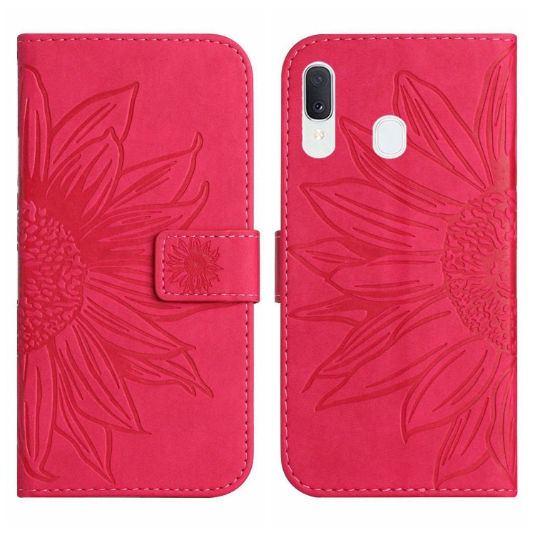 For Samsung Galaxy A40 Skin Feel Sun Flower Pattern Flip Leather Phone Case with Lanyard