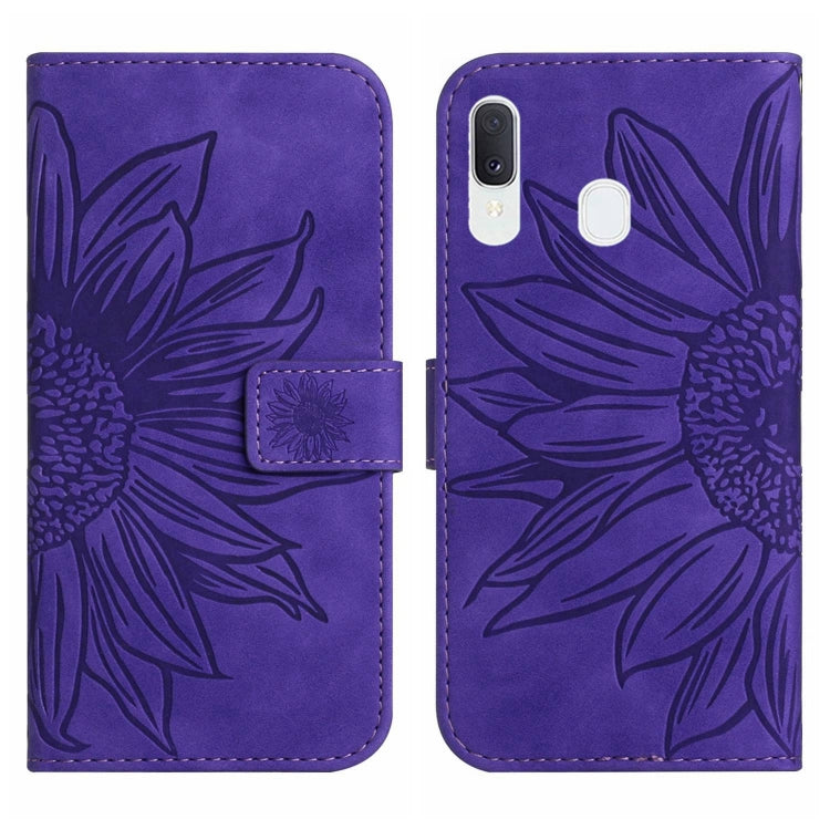 For Samsung Galaxy A40 Skin Feel Sun Flower Pattern Flip Leather Phone Case with Lanyard