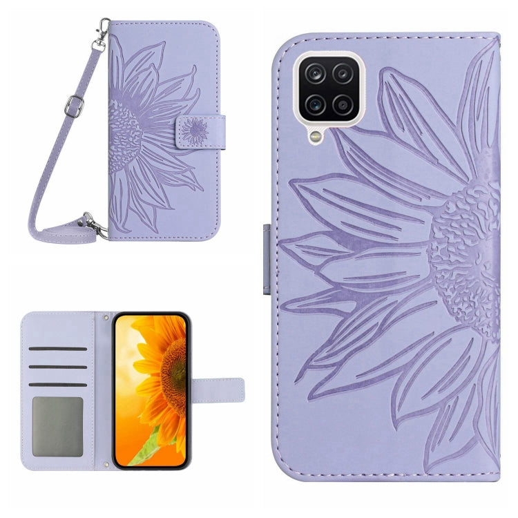 For Samsung Galaxy A42 5G Skin Feel Sun Flower Pattern Flip Leather Phone Case with Lanyard