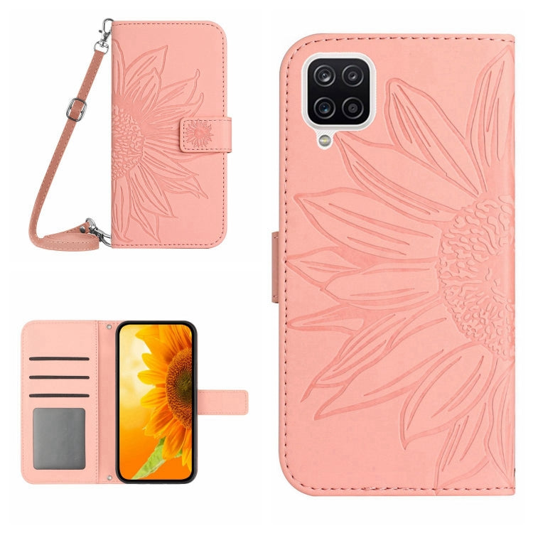 For Samsung Galaxy A42 5G Skin Feel Sun Flower Pattern Flip Leather Phone Case with Lanyard