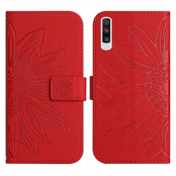 For Samsung Galaxy A70/A70S Skin Feel Sun Flower Pattern Flip Leather Phone Case with Lanyard