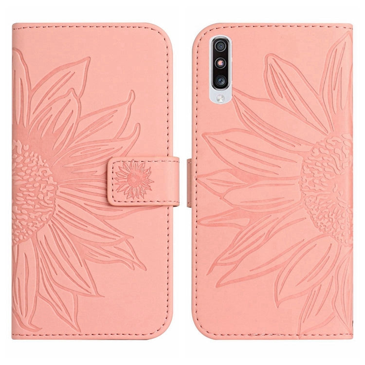 For Samsung Galaxy A70/A70S Skin Feel Sun Flower Pattern Flip Leather Phone Case with Lanyard