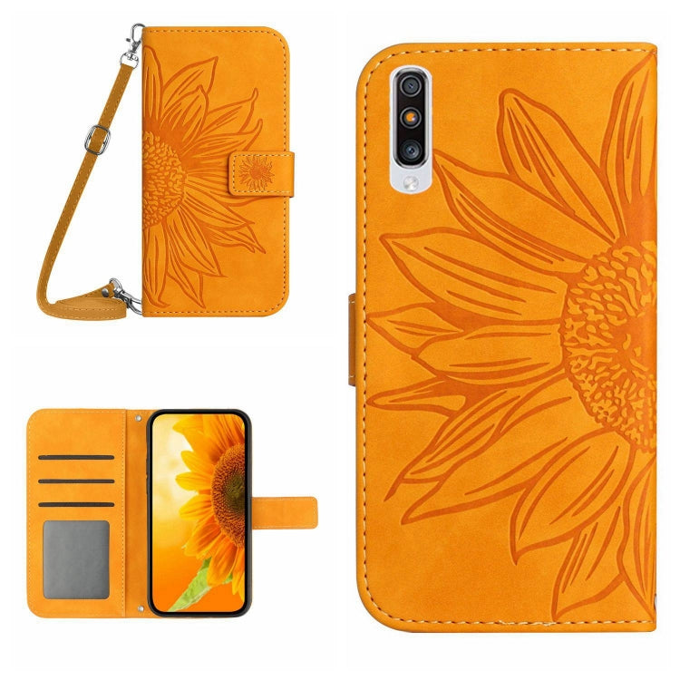 For Samsung Galaxy A70/A70S Skin Feel Sun Flower Pattern Flip Leather Phone Case with Lanyard