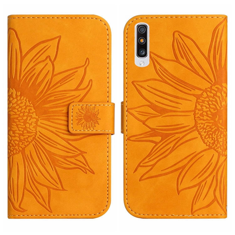 For Samsung Galaxy A70/A70S Skin Feel Sun Flower Pattern Flip Leather Phone Case with Lanyard