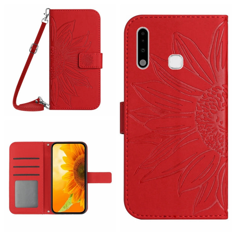 For Samsung Galaxy A70E Skin Feel Sun Flower Pattern Flip Leather Phone Case with Lanyard