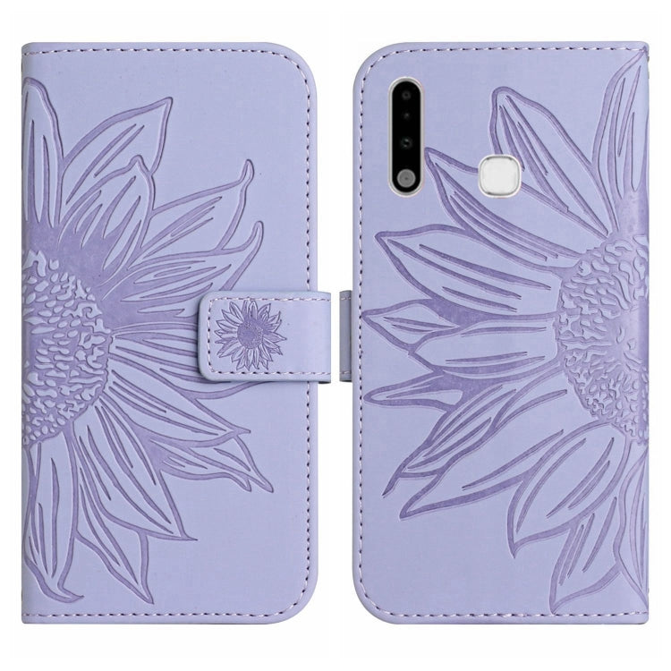 For Samsung Galaxy A70E Skin Feel Sun Flower Pattern Flip Leather Phone Case with Lanyard
