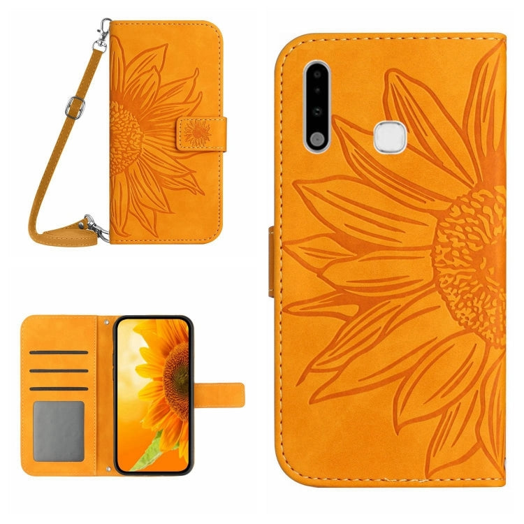For Samsung Galaxy A70E Skin Feel Sun Flower Pattern Flip Leather Phone Case with Lanyard