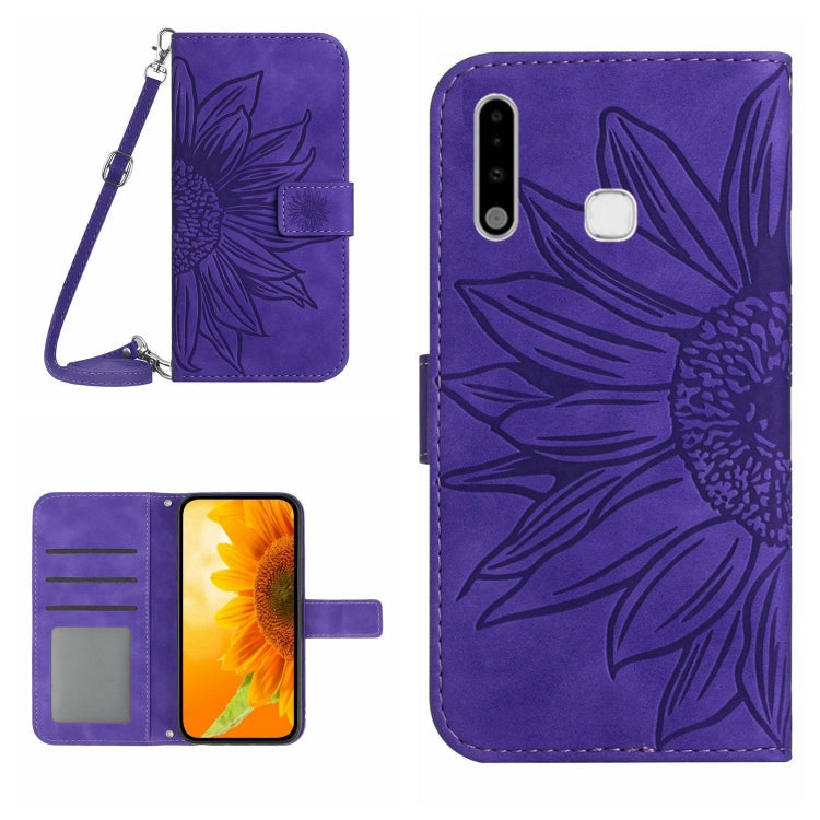 For Samsung Galaxy A70E Skin Feel Sun Flower Pattern Flip Leather Phone Case with Lanyard