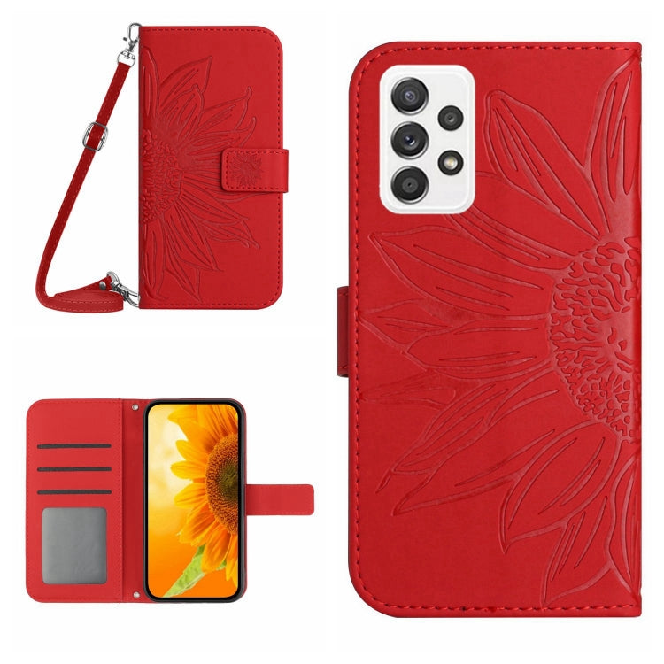 For Samsung Galaxy A73 5G Skin Feel Sun Flower Pattern Flip Leather Phone Case with Lanyard