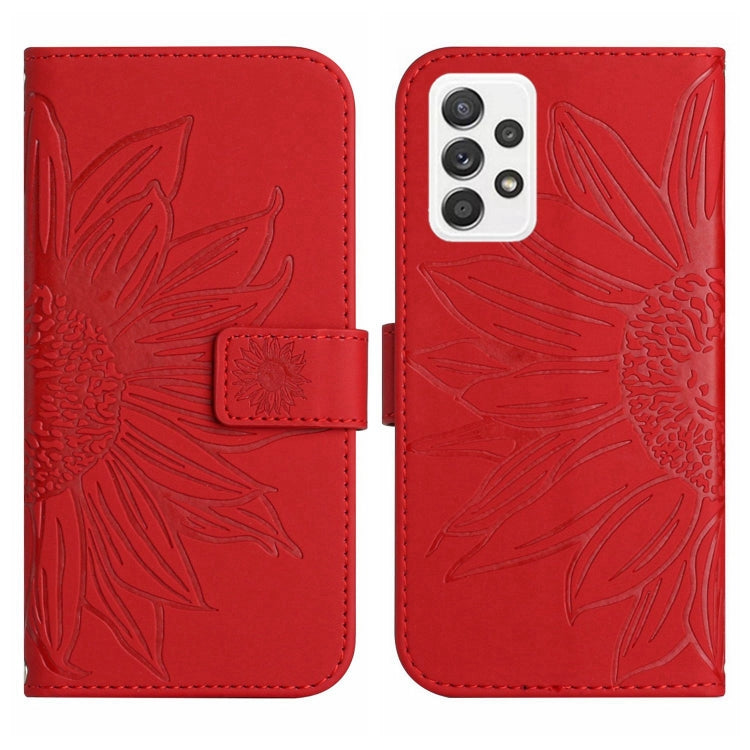 For Samsung Galaxy A73 5G Skin Feel Sun Flower Pattern Flip Leather Phone Case with Lanyard