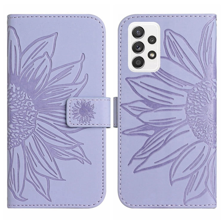For Samsung Galaxy A73 5G Skin Feel Sun Flower Pattern Flip Leather Phone Case with Lanyard