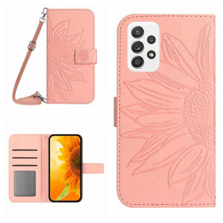 For Samsung Galaxy A73 5G Skin Feel Sun Flower Pattern Flip Leather Phone Case with Lanyard