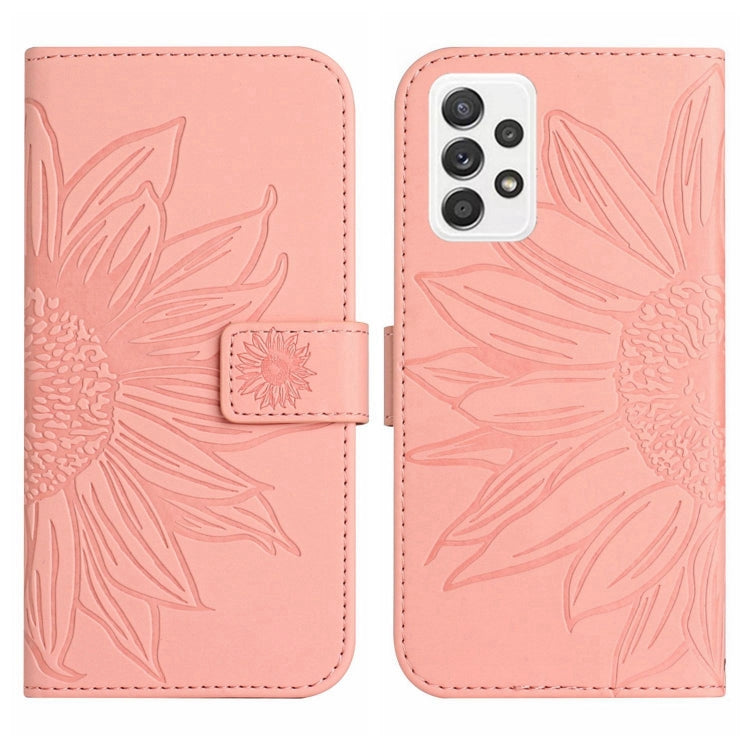 For Samsung Galaxy A73 5G Skin Feel Sun Flower Pattern Flip Leather Phone Case with Lanyard